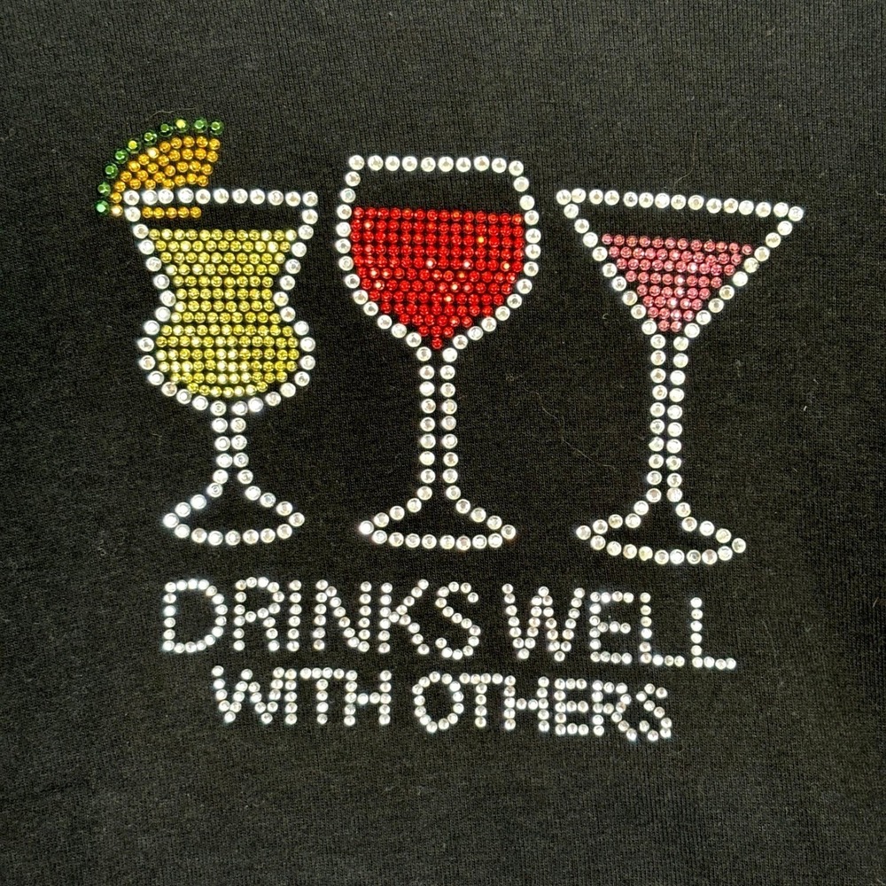 Y2K Rhinestone Cocktail Graphic Top Drinks Well With Others Black Girls Night M